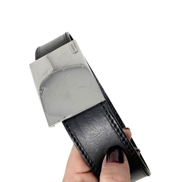 Gucci Mens Black leather belt silver plaque buckle size 90/36 100% authentic - Picture 6 of 9